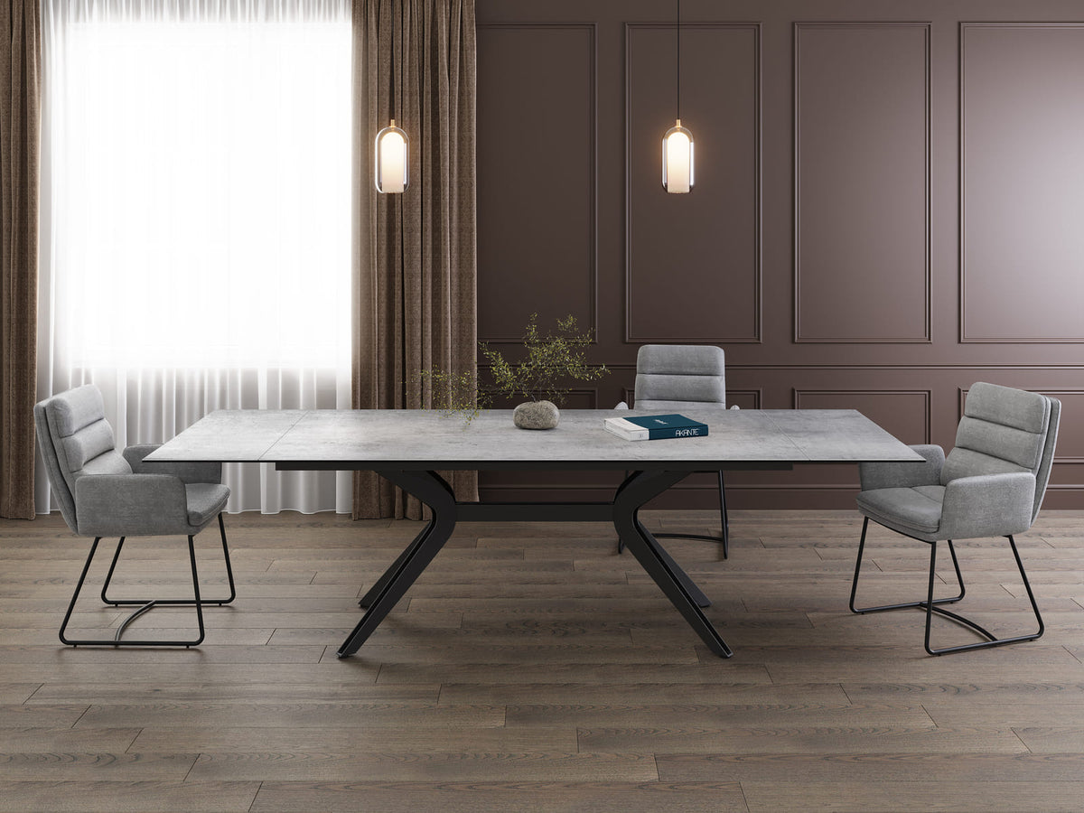 
Ausziehbarer Designer Esstisch „Impulsion“ aus Keramik, in verschiedenen Grössen - Silver / 190-270 x 100 cm