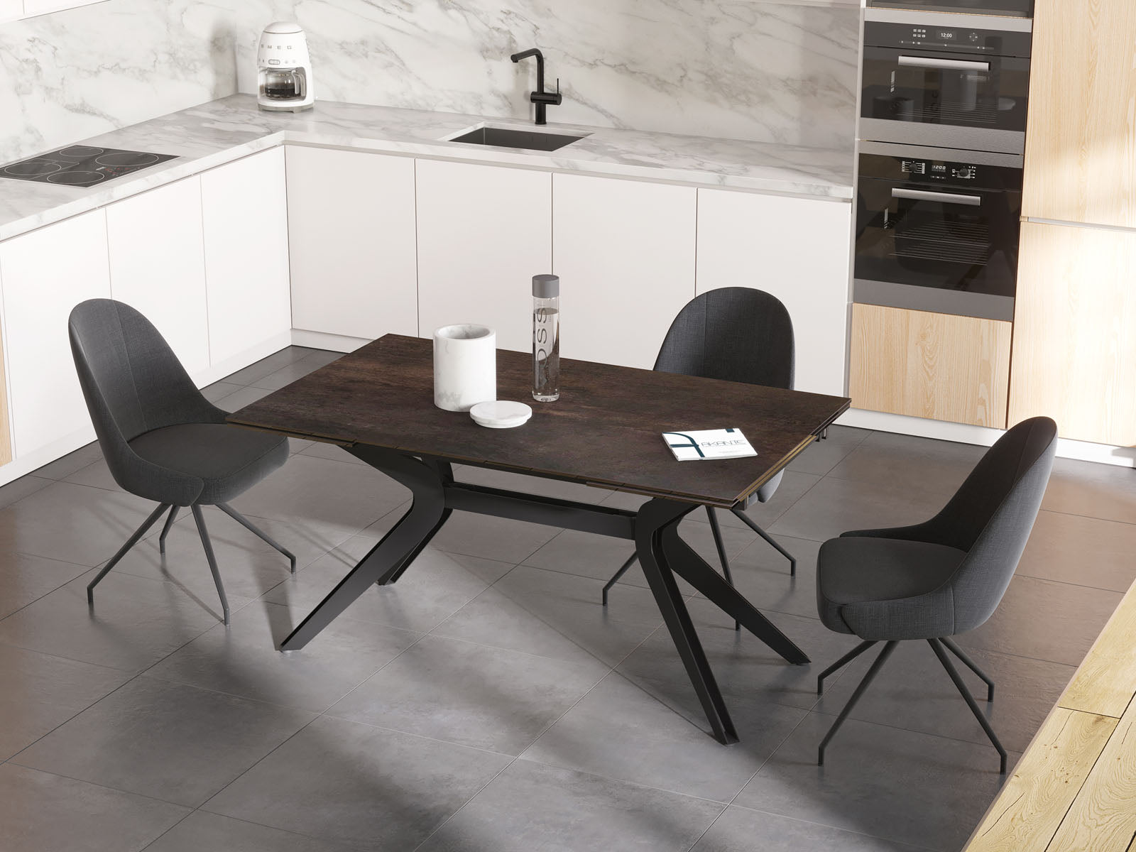 
Ausziehbarer Designer Esstisch „Impulsion“ aus Keramik, in verschiedenen Grössen - Dunkle Rostoptik / 150-230 x 100 cm