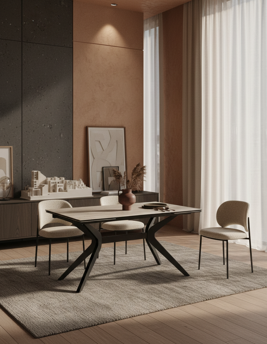
Ausziehbarer Designer Esstisch „Impulsion“ aus Keramik, in verschiedenen Grössen - Travertin / 150-230 x 100 cm