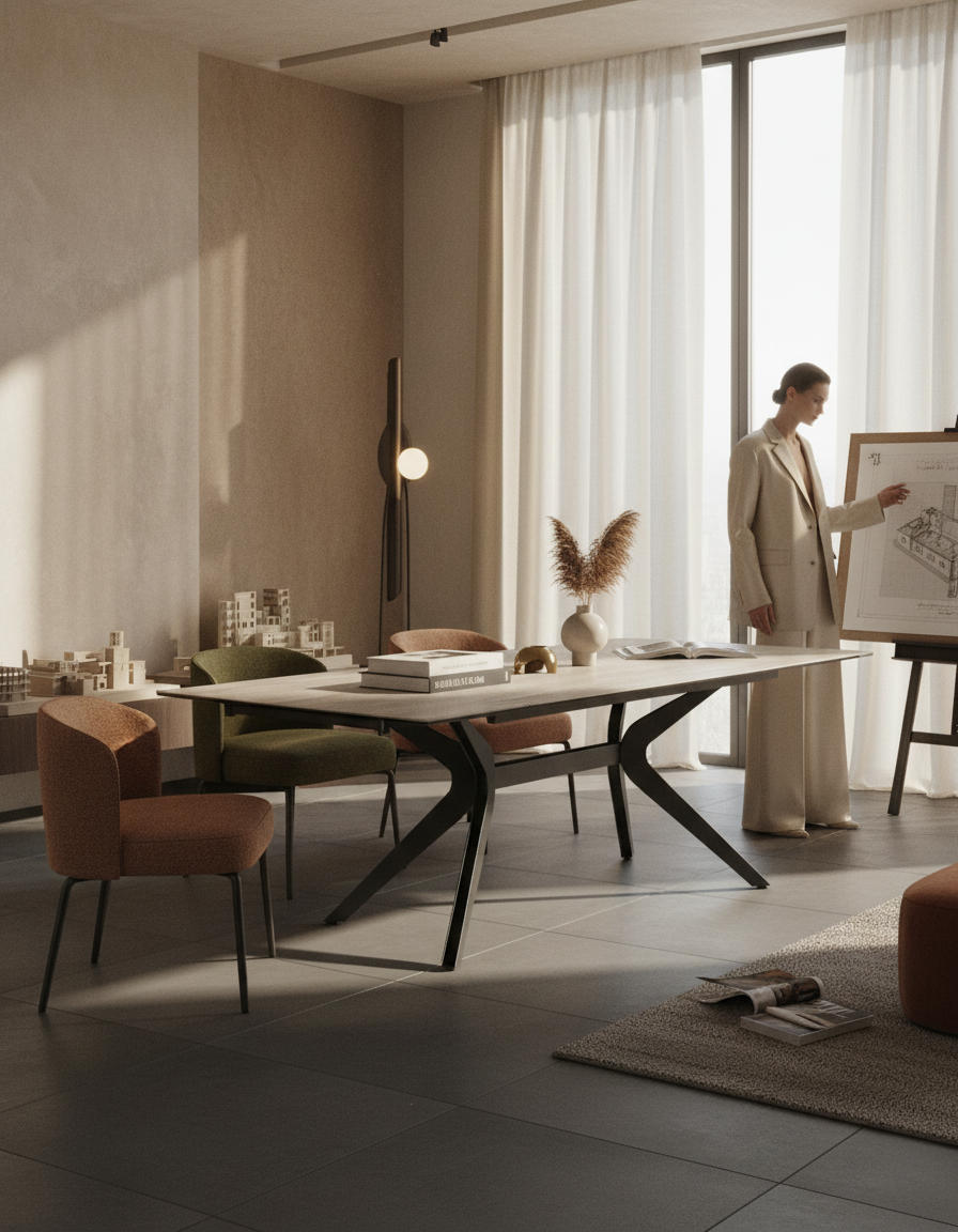 
Ausziehbarer Designer Esstisch „Impulsion“ aus Keramik, in verschiedenen Grössen - Travertin / 150-230 x 100 cm