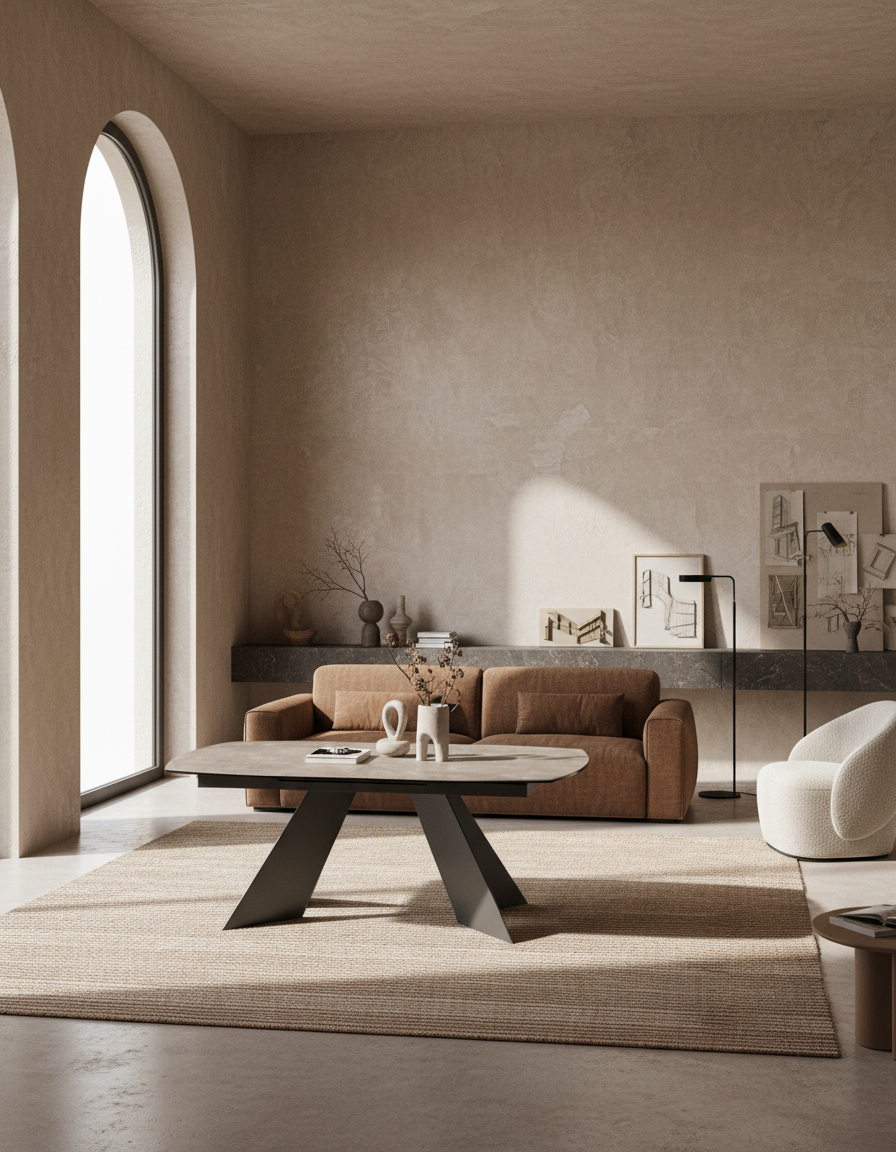 
Ausziehbarer Designer Esstisch „Dallas“ aus Keramik, in verschiedenen Grössen - Zementgrau / 160-210 x 100 cm