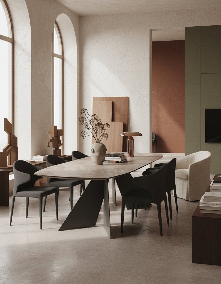 
Ausziehbarer Designer Esstisch „Dallas“ aus Keramik, in verschiedenen Grössen - Zementgrau / 160-210 x 100 cm