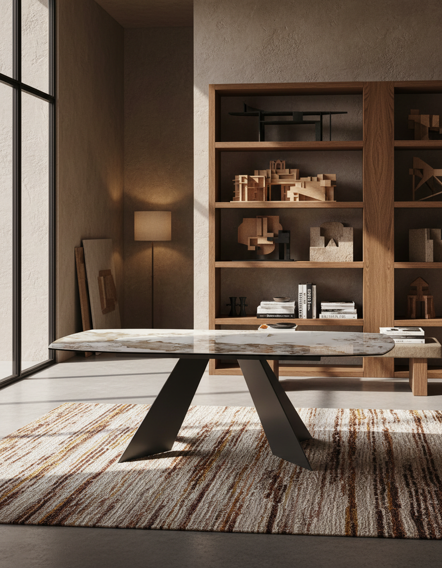 
Table à manger extensible design « Dallas » en céramique, disponible en différentes tailles - Calcatta brillant / 160-210 x 100 cm