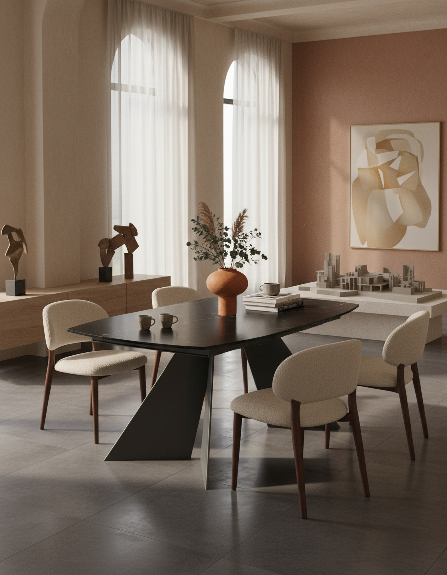 
Ausziehbarer Designer Esstisch „Dallas“ aus Keramik, in verschiedenen Grössen - Marquina matt / 160-210 x 100 cm