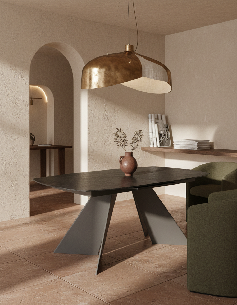 
Ausziehbarer Designer Esstisch „Dallas“ aus Keramik, in verschiedenen Grössen - Titan / 160-210 x 100 cm