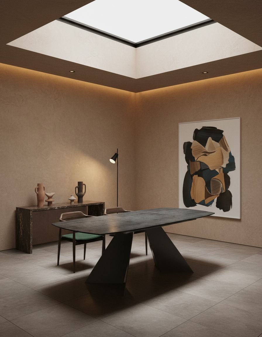 
Ausziehbarer Designer Esstisch „Dallas“ aus Keramik, in verschiedenen Grössen - Titan / 160-210 x 100 cm