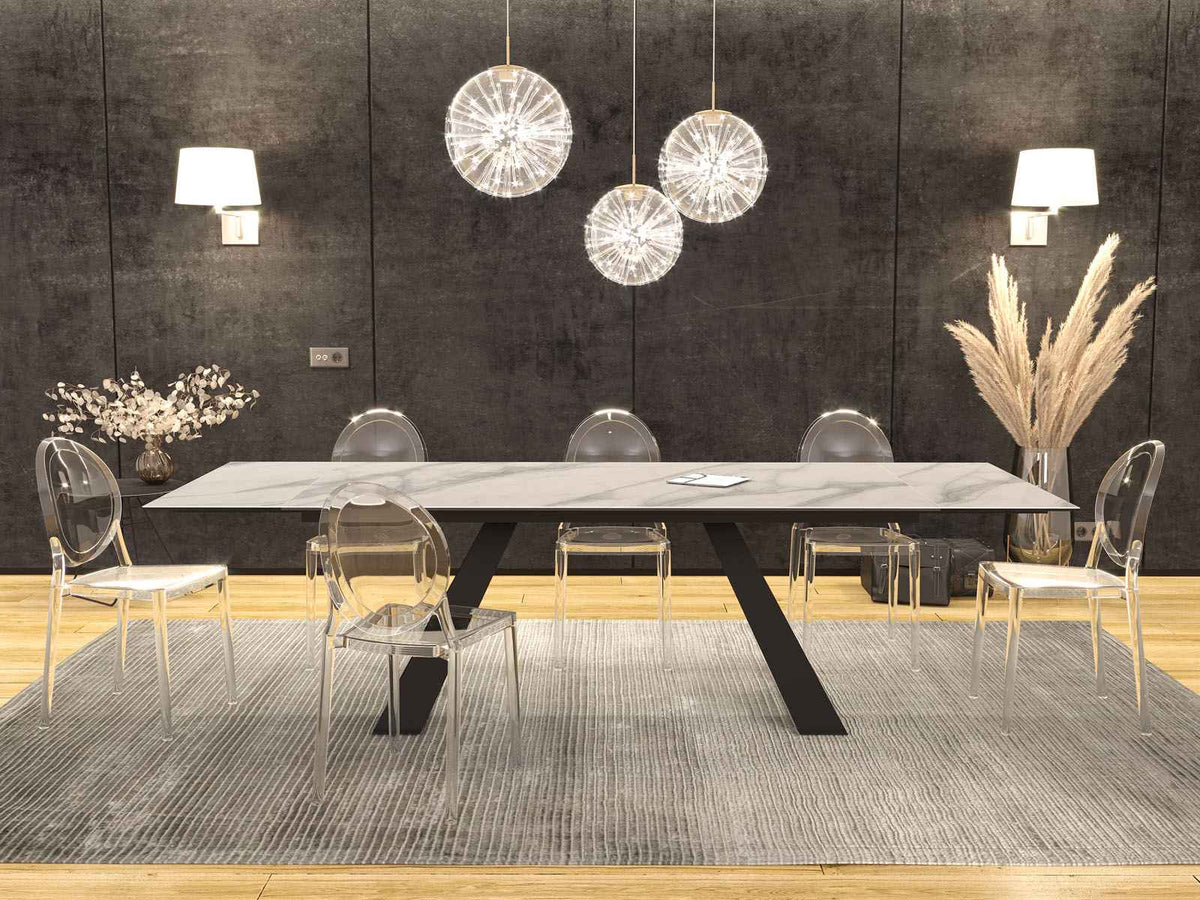 
Ausziehbarer Designer Esstisch „Ascension“ aus Keramik, in verschiedenen Grössen - Marmoroptik Weiss / 190-270 x 100 cm