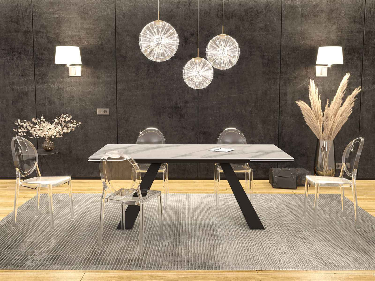 
Ausziehbarer Designer Esstisch „Ascension“ aus Keramik, in verschiedenen Grössen - Marmoroptik Weiss / 190-270 x 100 cm
