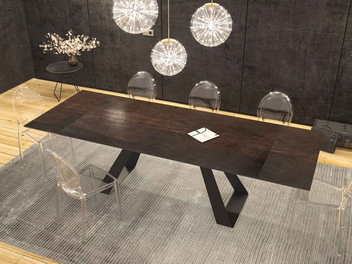 
Ausziehbarer Designer Esstisch „Ascension“ aus Keramik, in verschiedenen Grössen - Dunkle Rostoptik / 190-270 x 100 cm