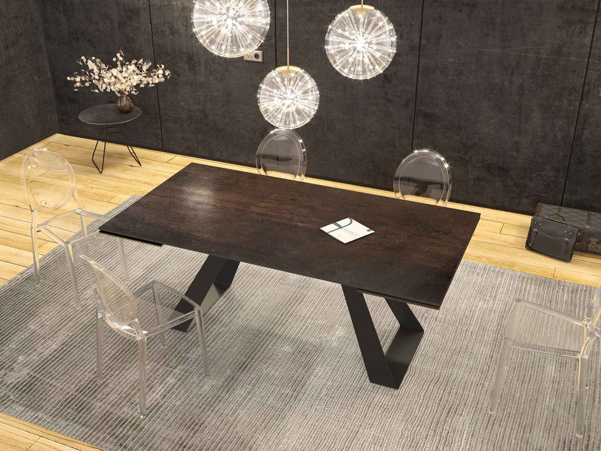
Ausziehbarer Designer Esstisch „Ascension“ aus Keramik, in verschiedenen Grössen - Dunkle Rostoptik / 190-270 x 100 cm