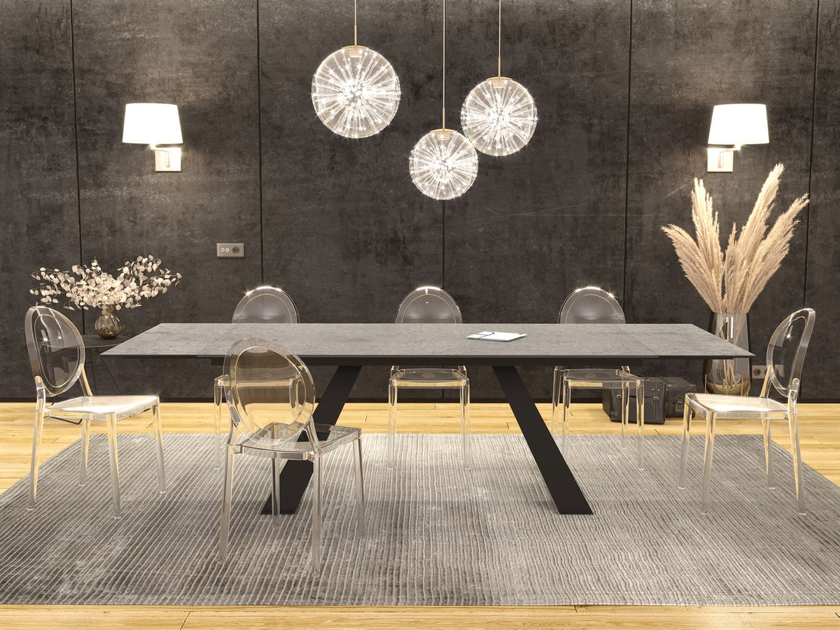 
Ausziehbarer Designer Esstisch „Ascension“ aus Keramik, in verschiedenen Grössen - Silver / 190-270 x 100 cm