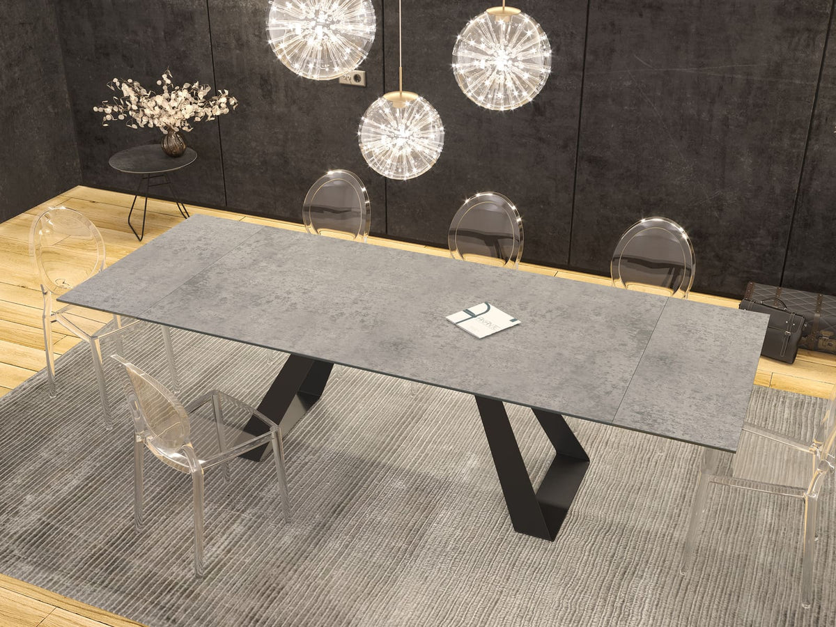 
Ausziehbarer Designer Esstisch „Ascension“ aus Keramik, in verschiedenen Grössen - Silver / 190-270 x 100 cm