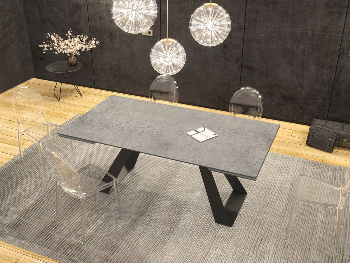 
Ausziehbarer Designer Esstisch „Ascension“ aus Keramik, in verschiedenen Grössen - Silver / 190-270 x 100 cm