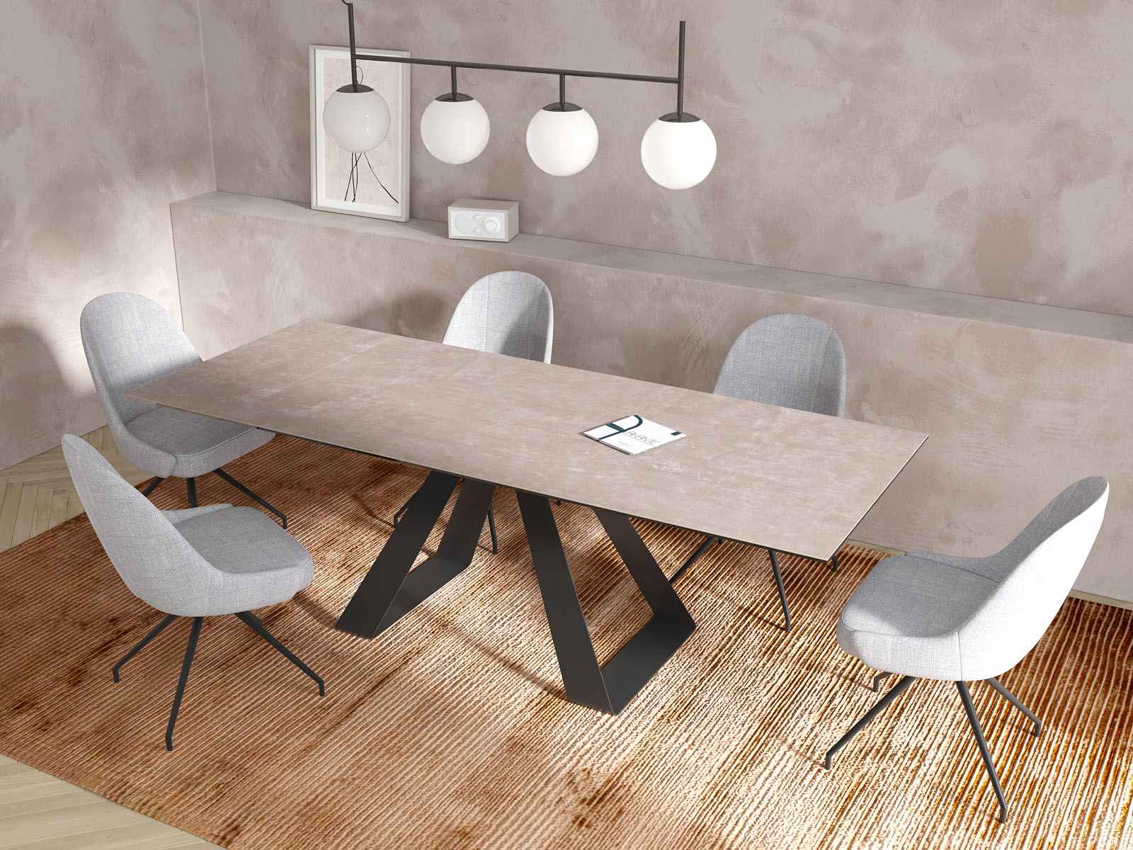 
Extendable Designer Dining Table "Ascension" in Ceramic, Available in Various Sizes - Cement Grey / 150-230 x 100 cm