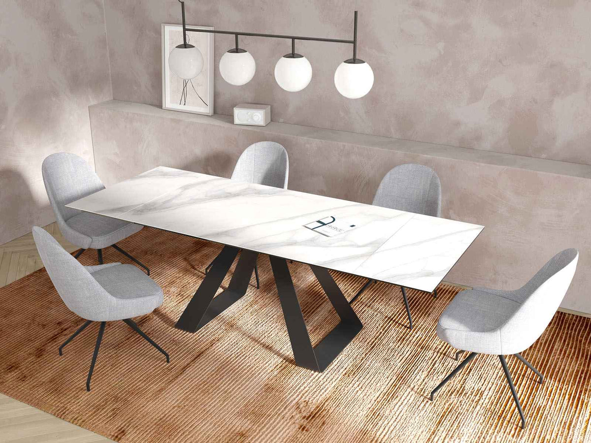 
Ausziehbarer Designer Esstisch „Ascension“ aus Keramik, in verschiedenen Grössen - Marmoroptik Weiss / 150-230 x 100 cm