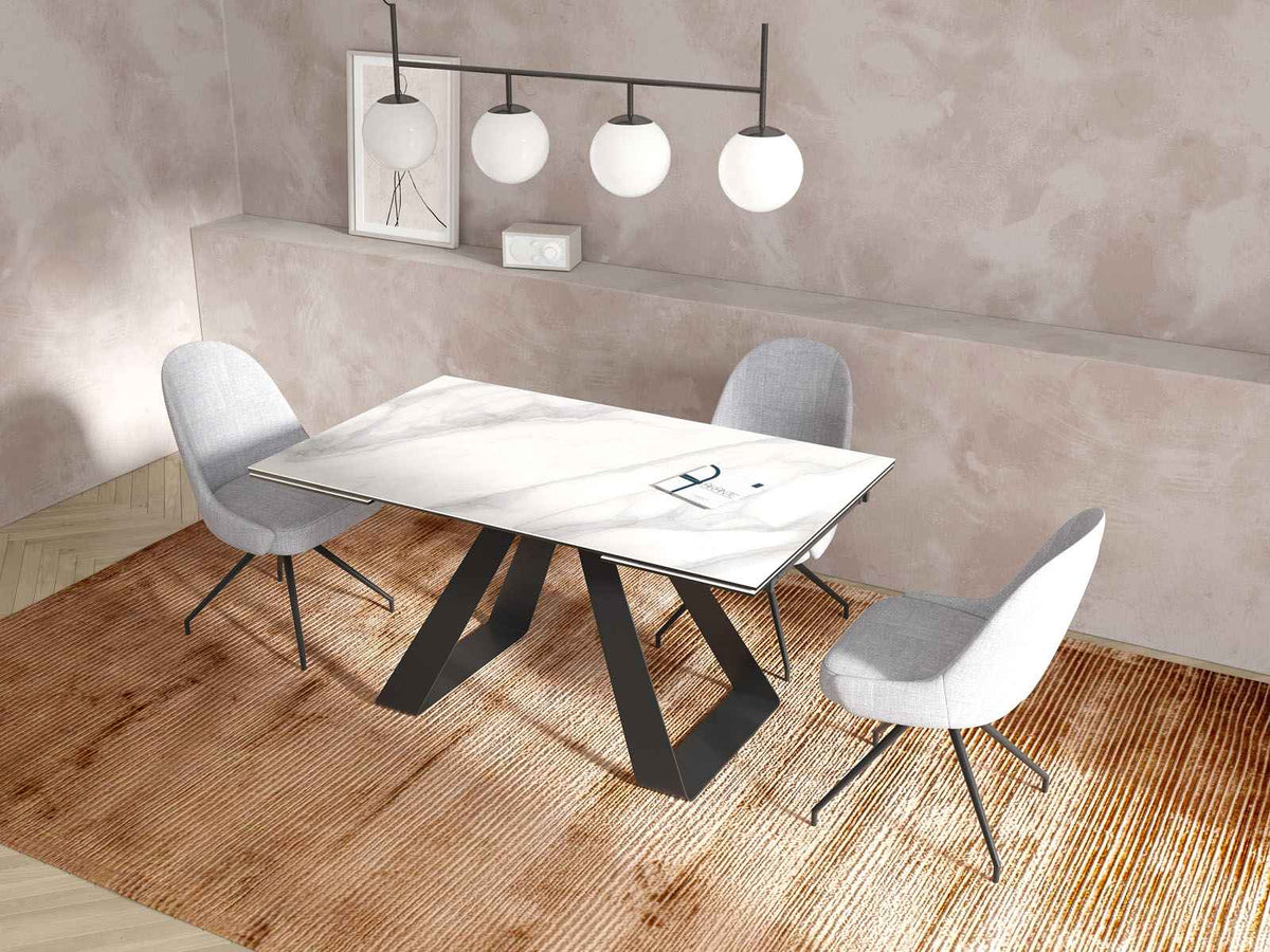 
Ausziehbarer Designer Esstisch „Ascension“ aus Keramik, in verschiedenen Grössen - Marmoroptik Weiss / 150-230 x 100 cm