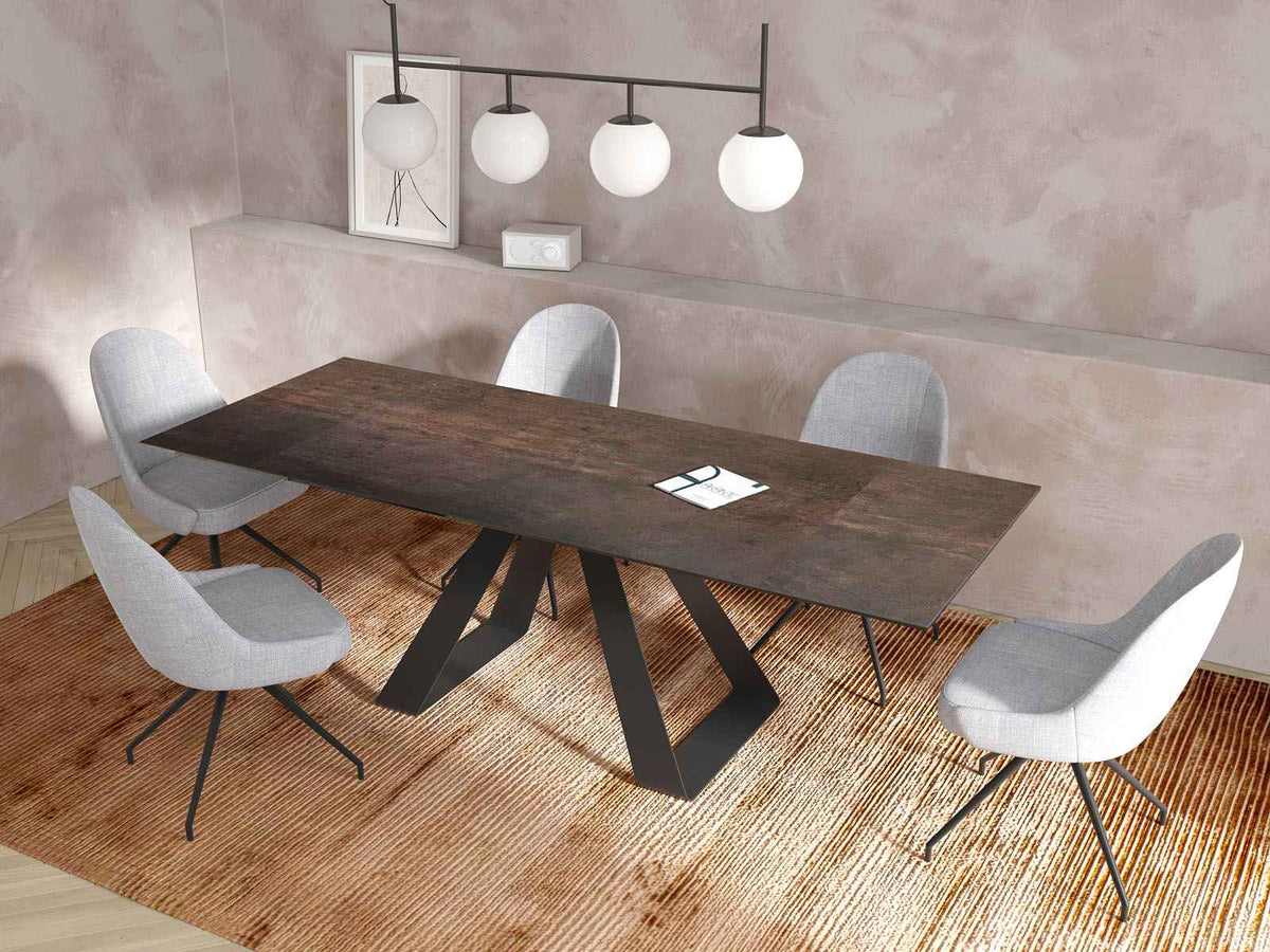 
Extendable Designer Dining Table "Ascension" in Ceramic, Available in Various Sizes - Dark Rust Look / 150-230 x 100 cm