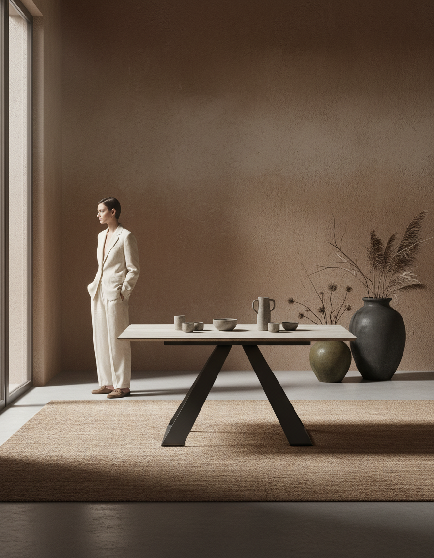 
Ausziehbarer Designer Esstisch „Ascension“ aus Keramik, in verschiedenen Grössen - Travertin / 150-230 x 100 cm