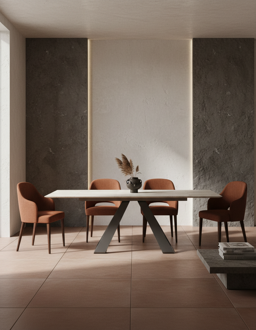 
Ausziehbarer Designer Esstisch „Ascension“ aus Keramik, in verschiedenen Grössen - Travertin / 150-230 x 100 cm