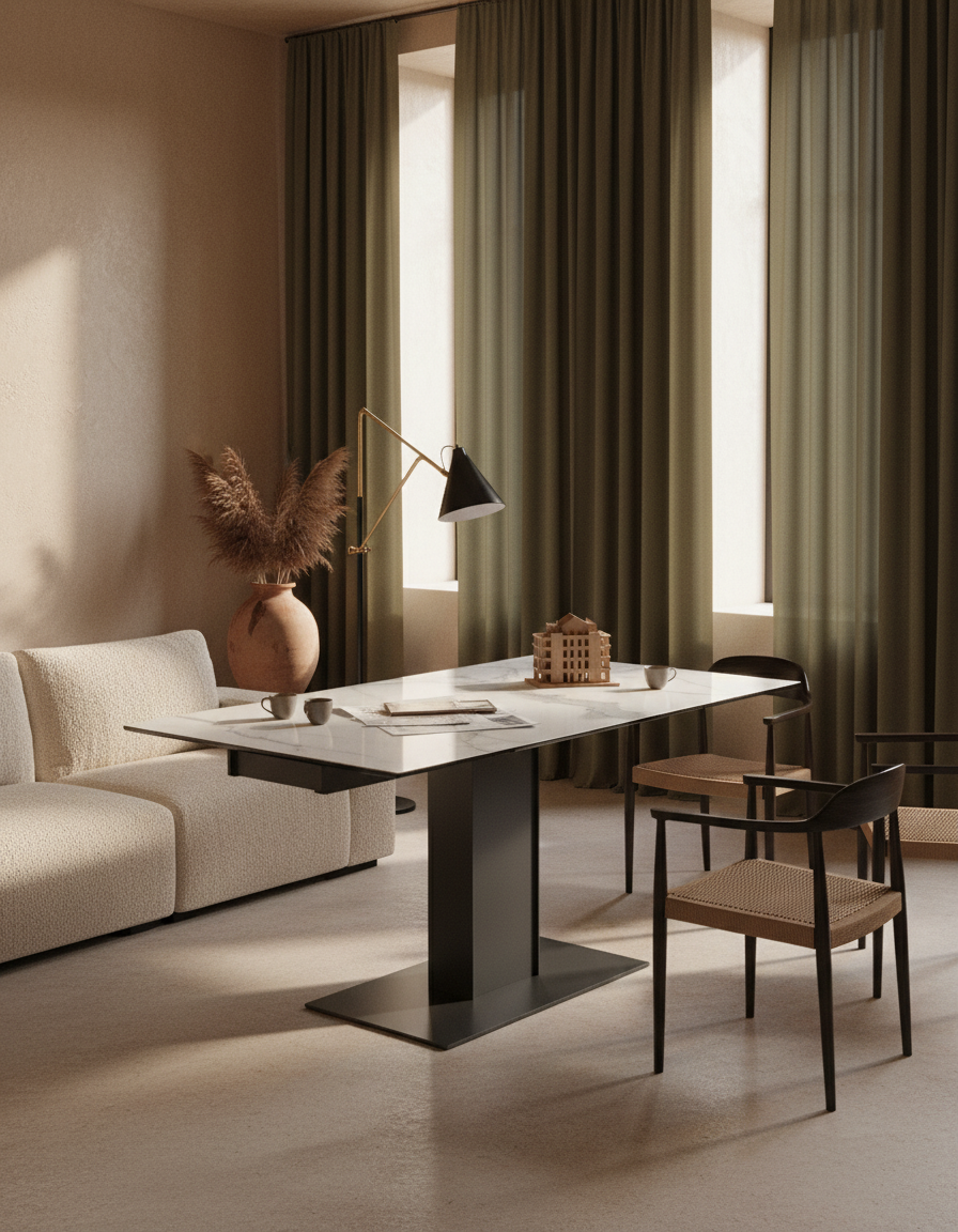
Ausziehbarer Designer Esstisch „Connexion“ aus Keramik, 150-230 x 100 cm - Marmoroptik Weiss