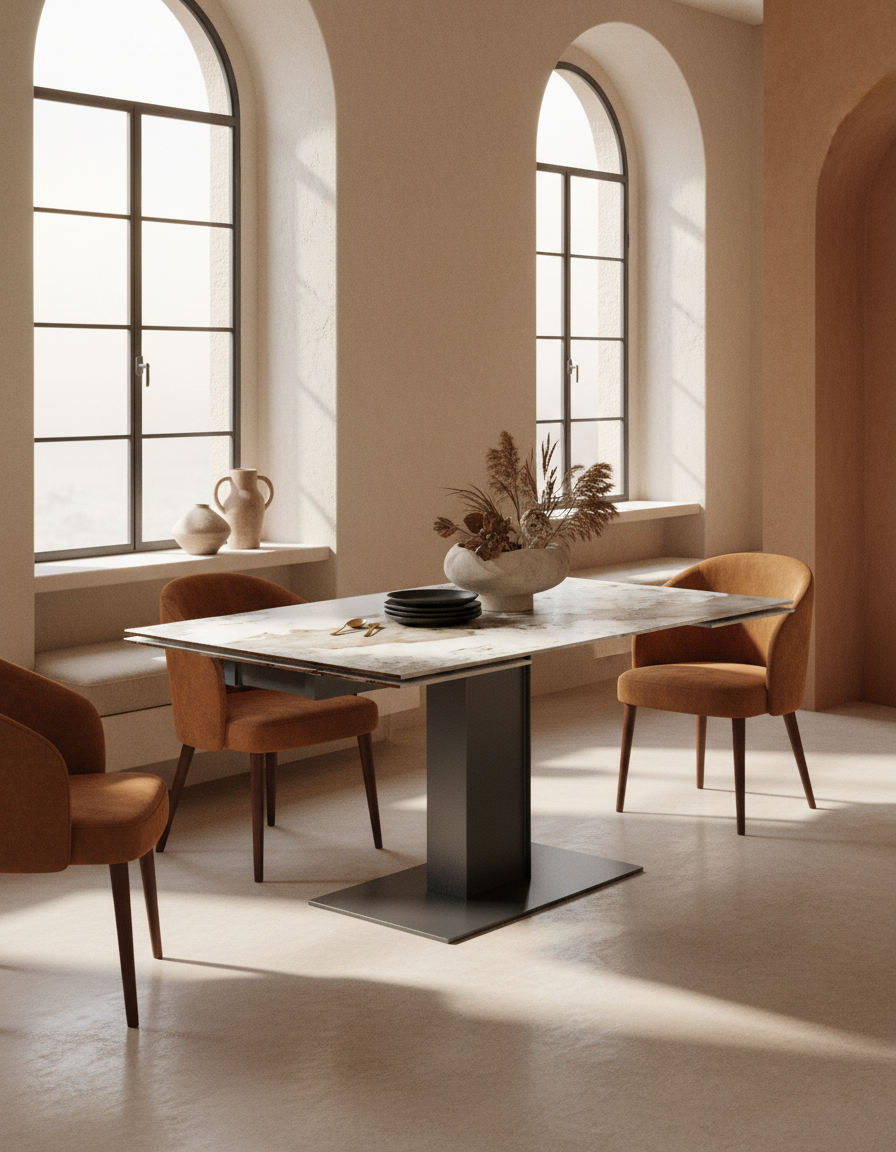 
Ausziehbarer Designer Esstisch „Connexion“ aus Keramik, 150-230 x 100 cm - Calcatta glänzend