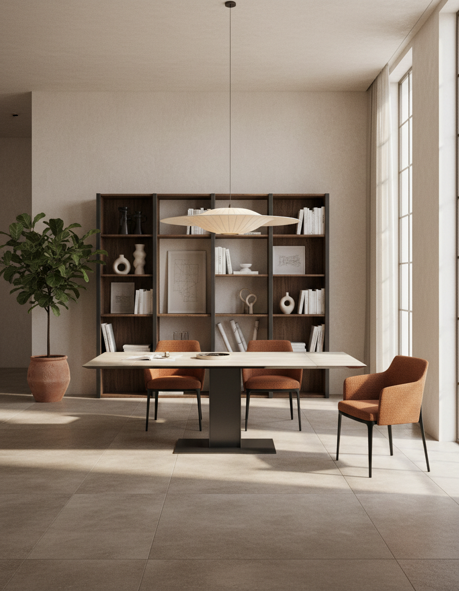 
Ausziehbarer Designer Esstisch „Connexion“ aus Keramik, 150-230 x 100 cm - Travertin