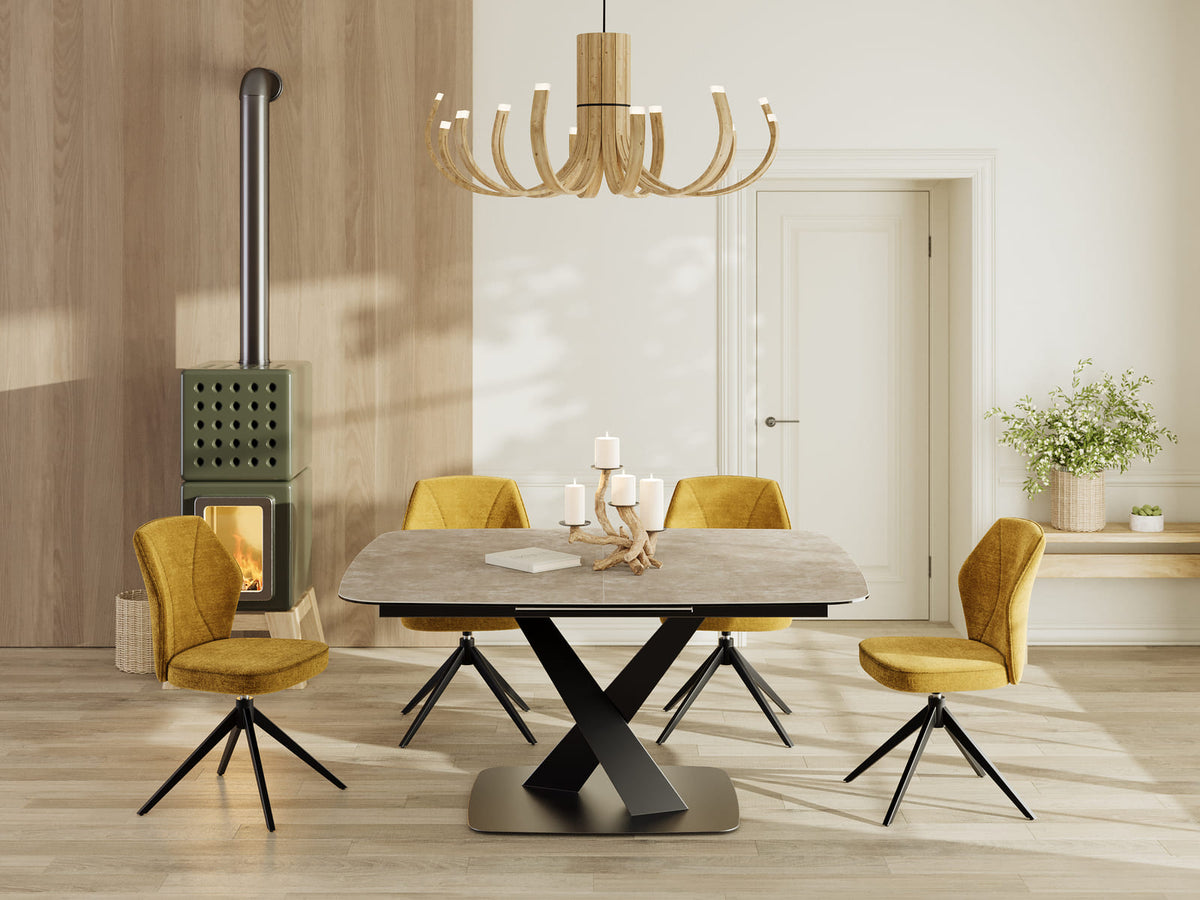 
Ausziehbarer Designer Esstisch „Santiago“ aus Keramik, 160-210 x 135 cm - Zementgrau