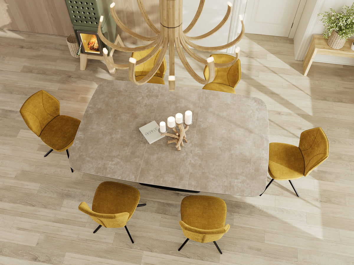 
Ausziehbarer Designer Esstisch „Santiago“ aus Keramik, 160-210 x 135 cm - Zementgrau