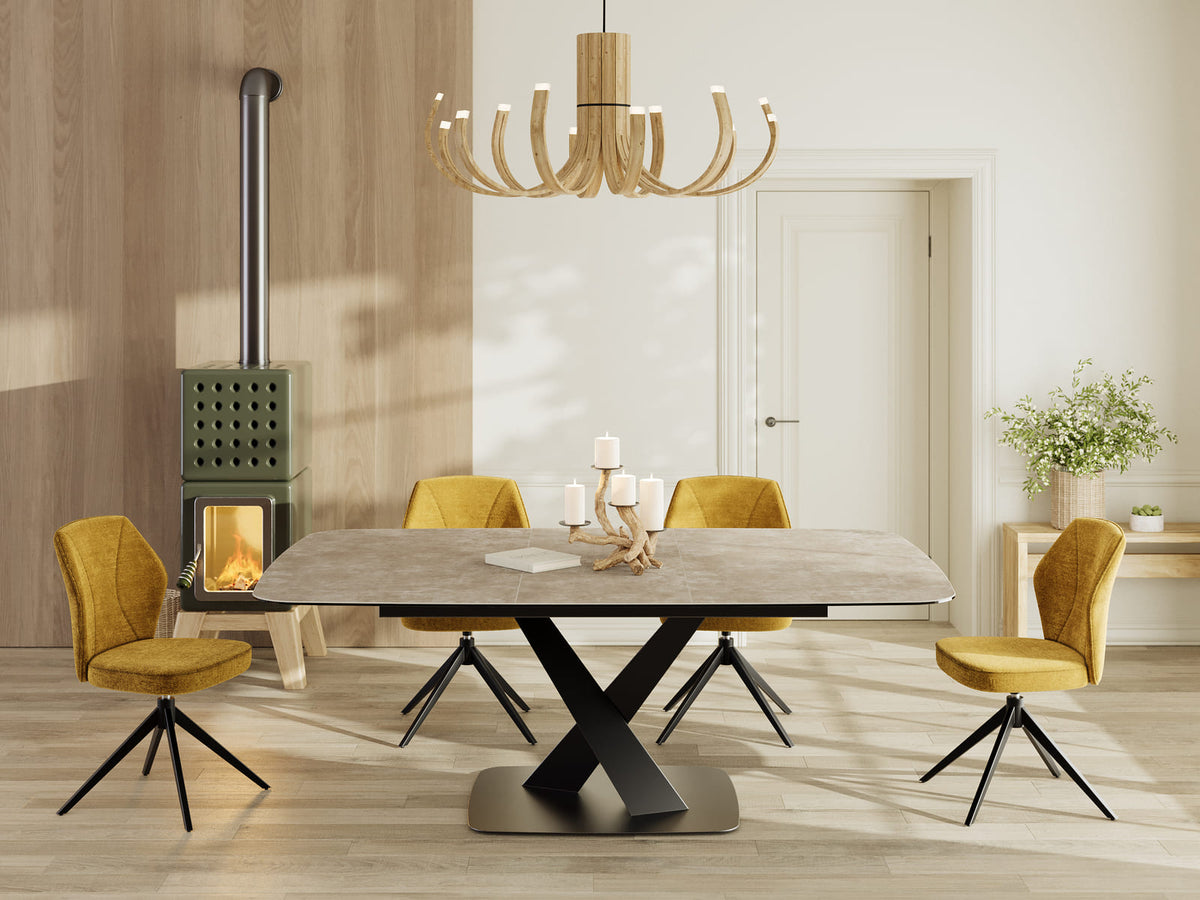 
Ausziehbarer Designer Esstisch „Santiago“ aus Keramik, 160-210 x 135 cm - Zementgrau