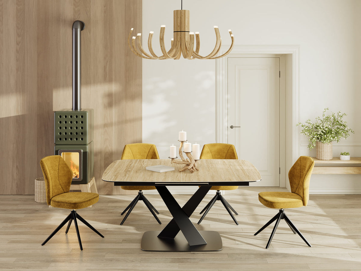 
Ausziehbarer Designer Esstisch „Santiago“ aus Keramik, 160-210 x 135 cm - Eiche hell