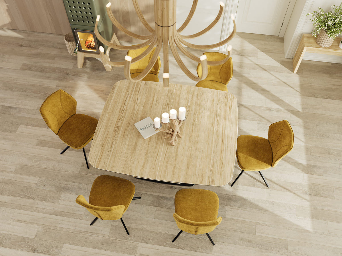 
Ausziehbarer Designer Esstisch „Santiago“ aus Keramik, 160-210 x 135 cm - Eiche hell