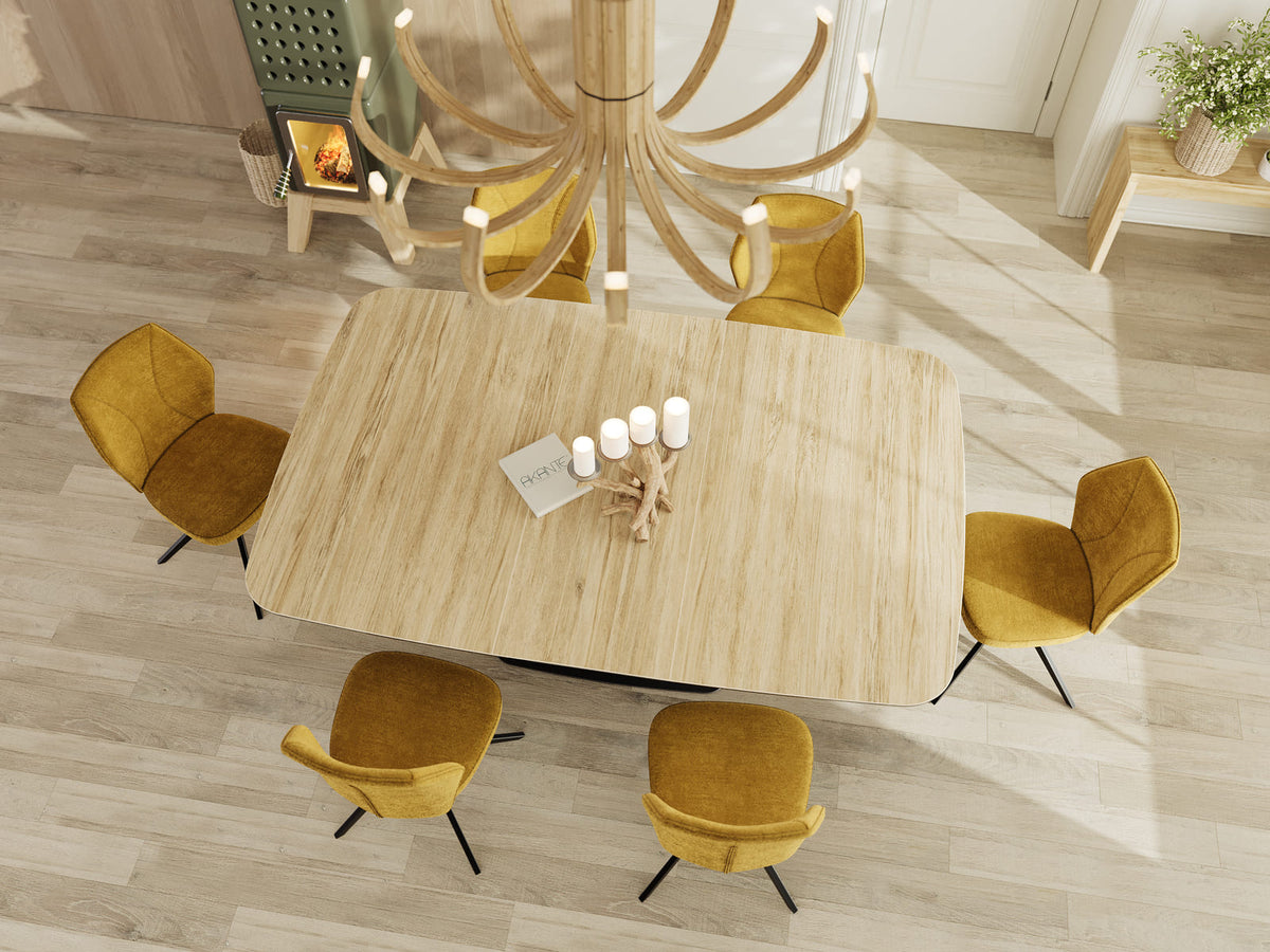 
Ausziehbarer Designer Esstisch „Santiago“ aus Keramik, 160-210 x 135 cm - Eiche hell