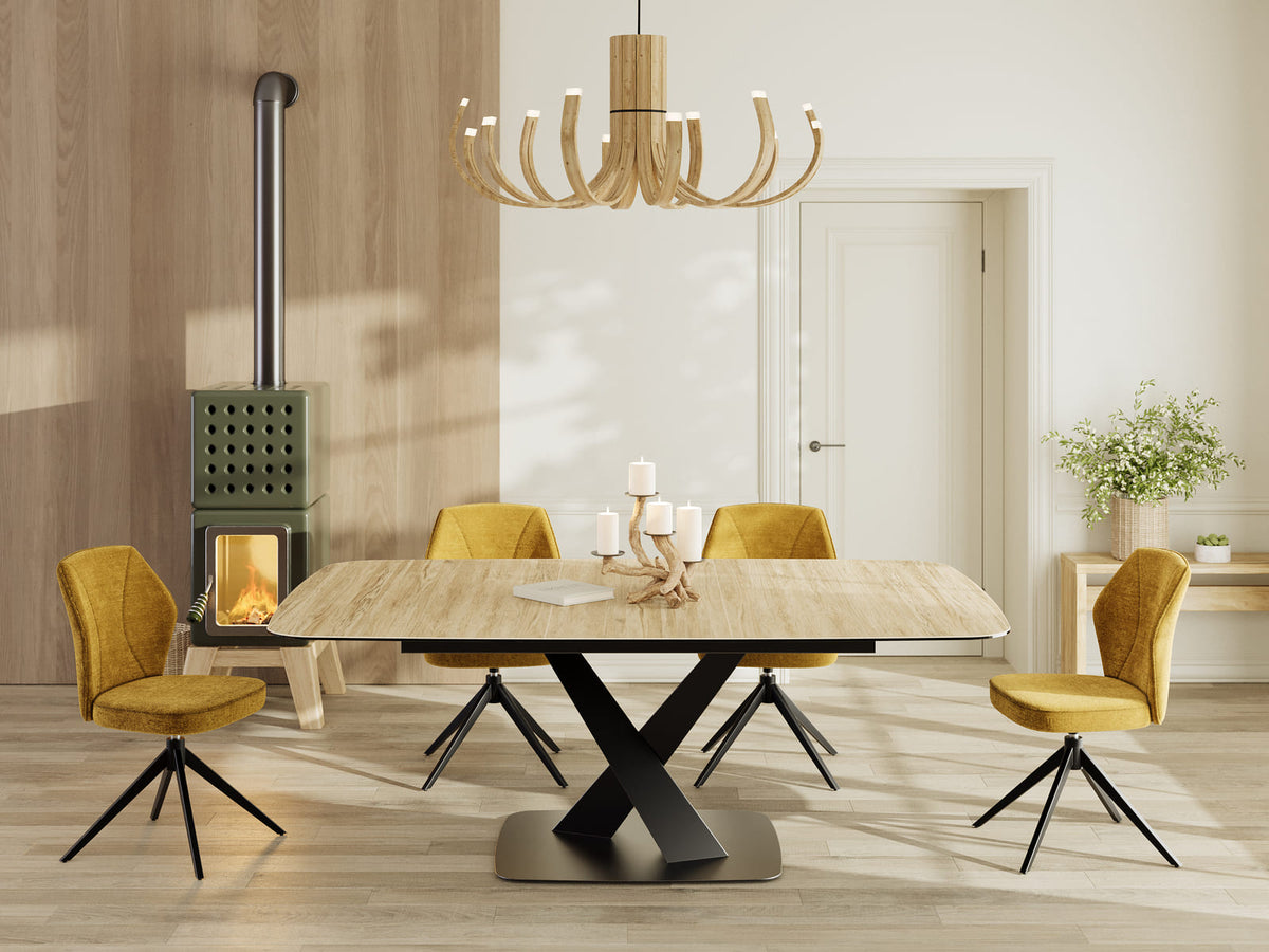 
Ausziehbarer Designer Esstisch „Santiago“ aus Keramik, 160-210 x 135 cm - Eiche hell