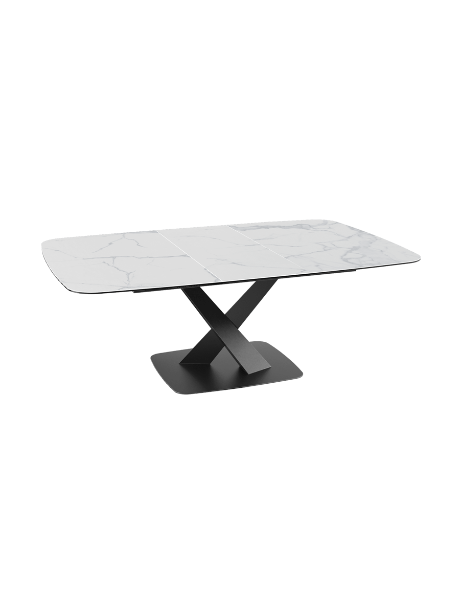 
Ausziehbarer Designer Esstisch „Santiago“ aus Keramik, 160-210 x 135 cm - Marmoroptik Weiss