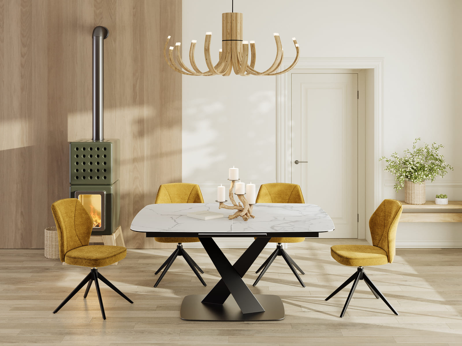 
Ausziehbarer Designer Esstisch „Santiago“ aus Keramik, 160-210 x 135 cm - Marmoroptik Weiss