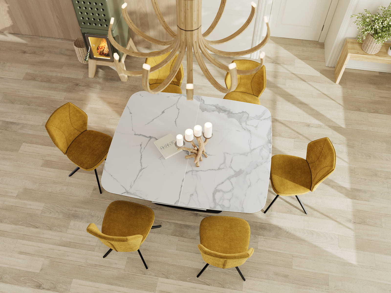 
Ausziehbarer Designer Esstisch „Santiago“ aus Keramik, 160-210 x 135 cm - Marmoroptik Weiss