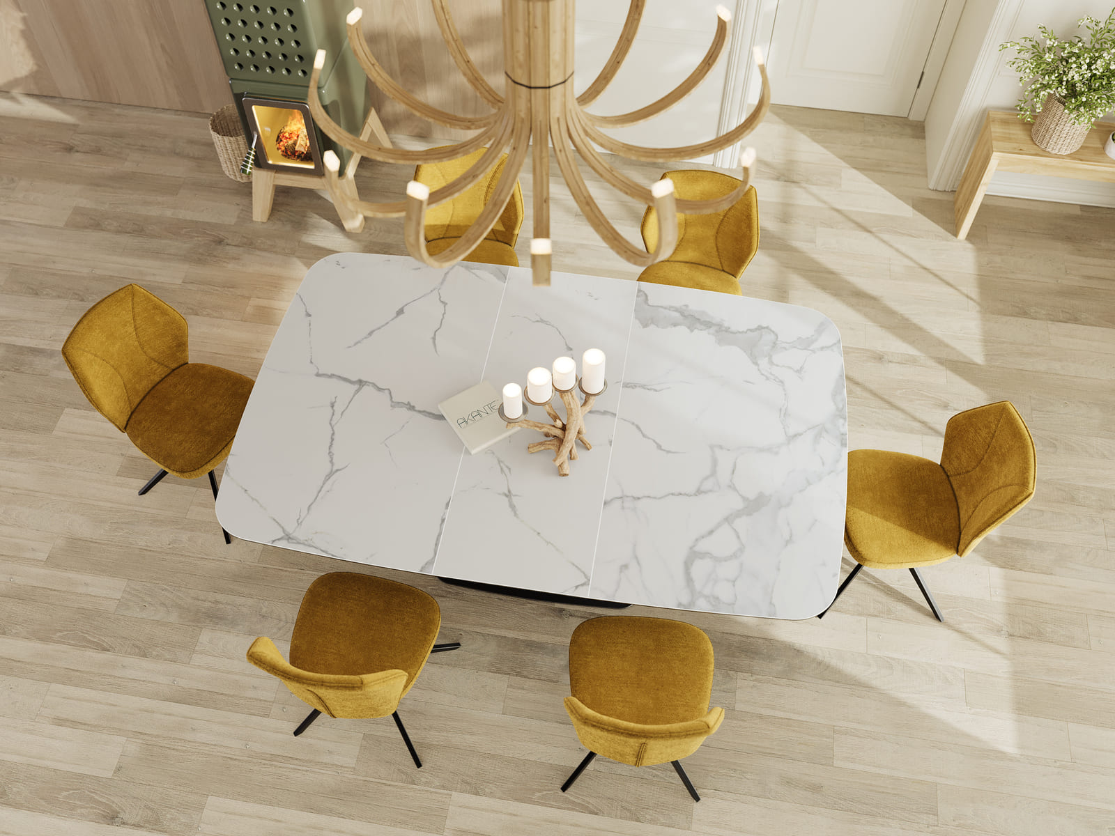 
Ausziehbarer Designer Esstisch „Santiago“ aus Keramik, 160-210 x 135 cm - Marmoroptik Weiss