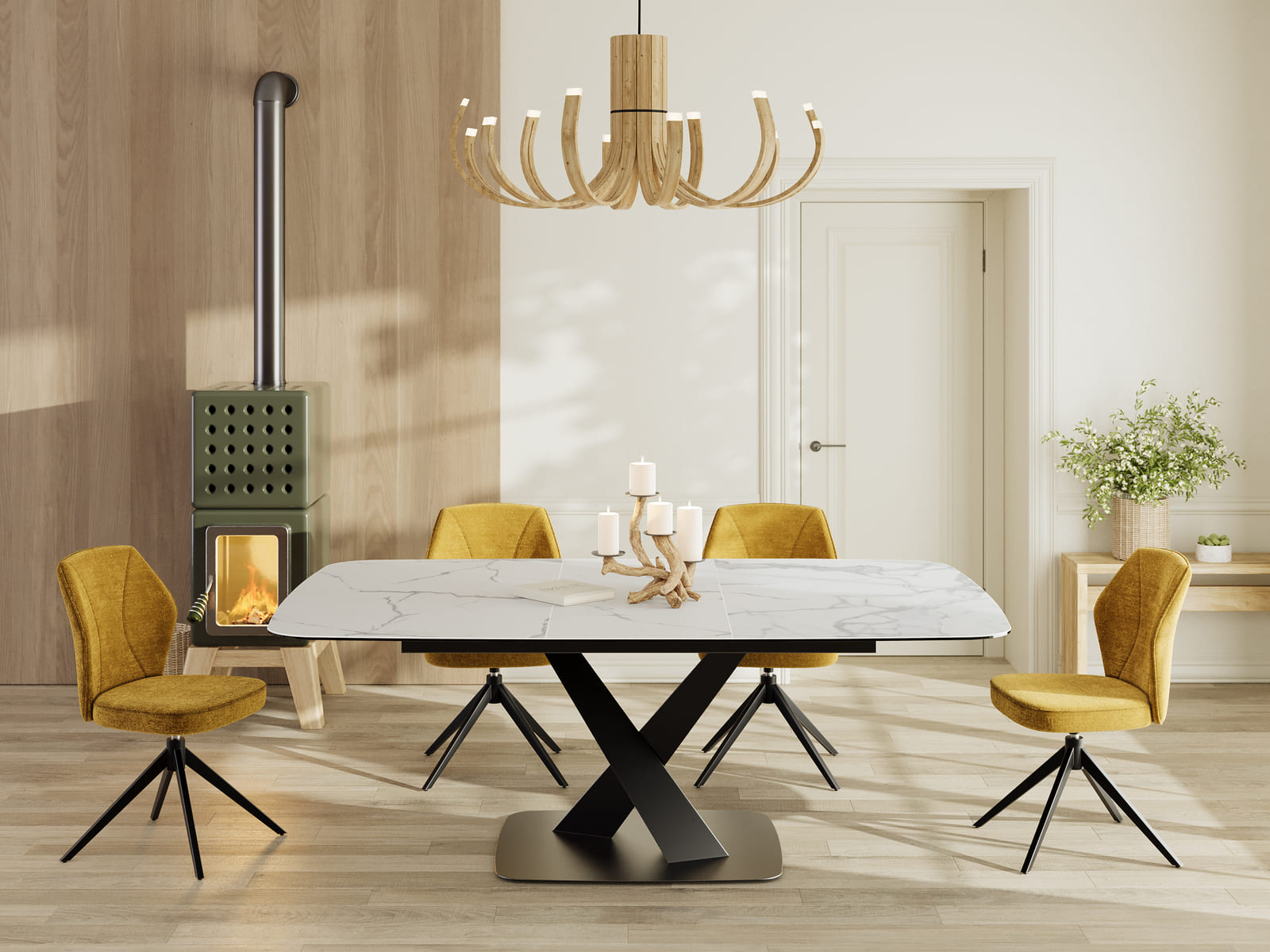 
Ausziehbarer Designer Esstisch „Santiago“ aus Keramik, 160-210 x 135 cm - Marmoroptik Weiss