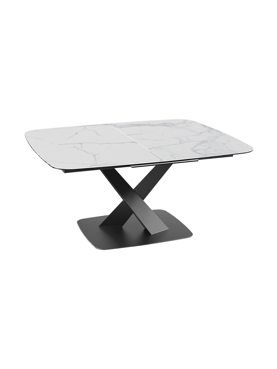 
Ausziehbarer Designer Esstisch „Santiago“ aus Keramik, 160-210 x 135 cm - Marmoroptik Weiss