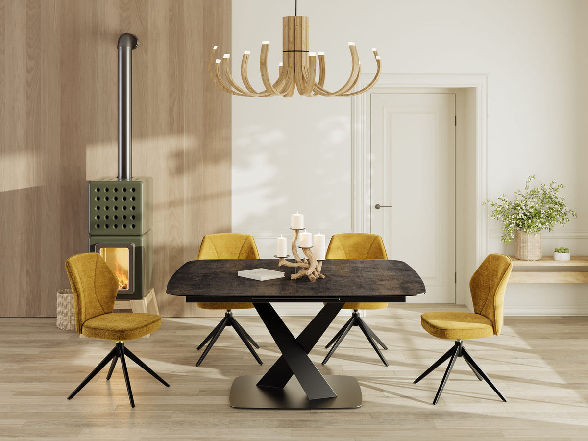 
Ausziehbarer Designer Esstisch „Santiago“ aus Keramik, 160-210 x 135 cm - dunkle Rostoptik