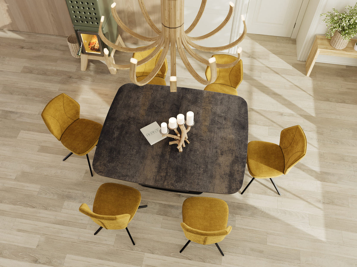 
Ausziehbarer Designer Esstisch „Santiago“ aus Keramik, 160-210 x 135 cm - dunkle Rostoptik