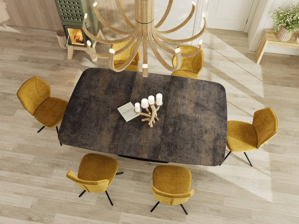 
Ausziehbarer Designer Esstisch „Santiago“ aus Keramik, 160-210 x 135 cm - dunkle Rostoptik