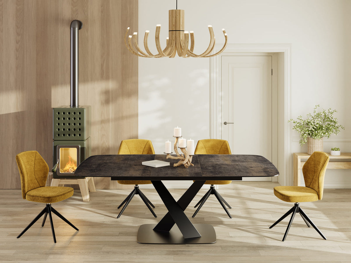 
Ausziehbarer Designer Esstisch „Santiago“ aus Keramik, 160-210 x 135 cm - dunkle Rostoptik