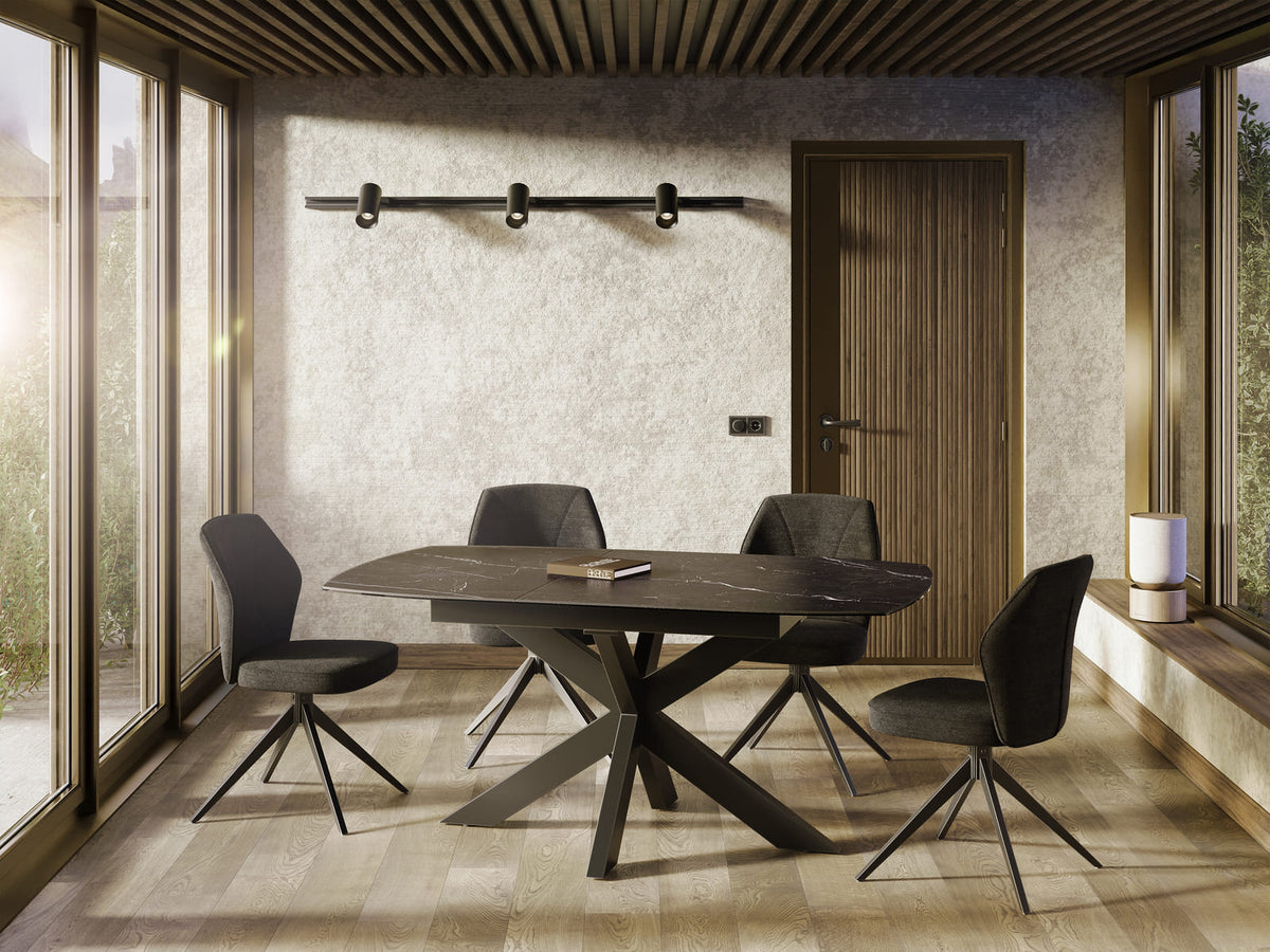 
Ausziehbarer Designer Esstisch „Phoenix“ aus Keramik, verschiedene Grössen - Marquina matt / 160-210 x 100 cm