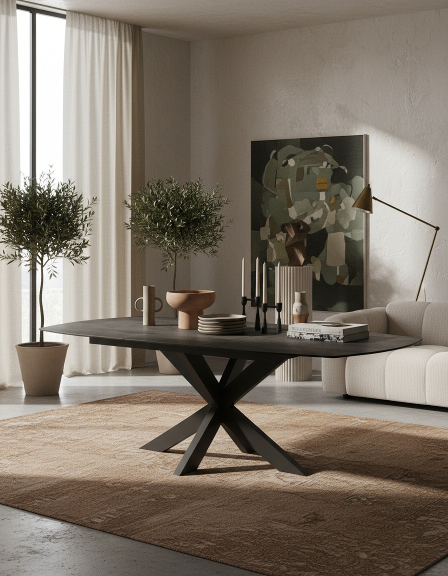 
Ausziehbarer Designer Esstisch „Phoenix“ aus Keramik, verschiedene Grössen - dunkle Rostoptik / 160-210 x 100 cm