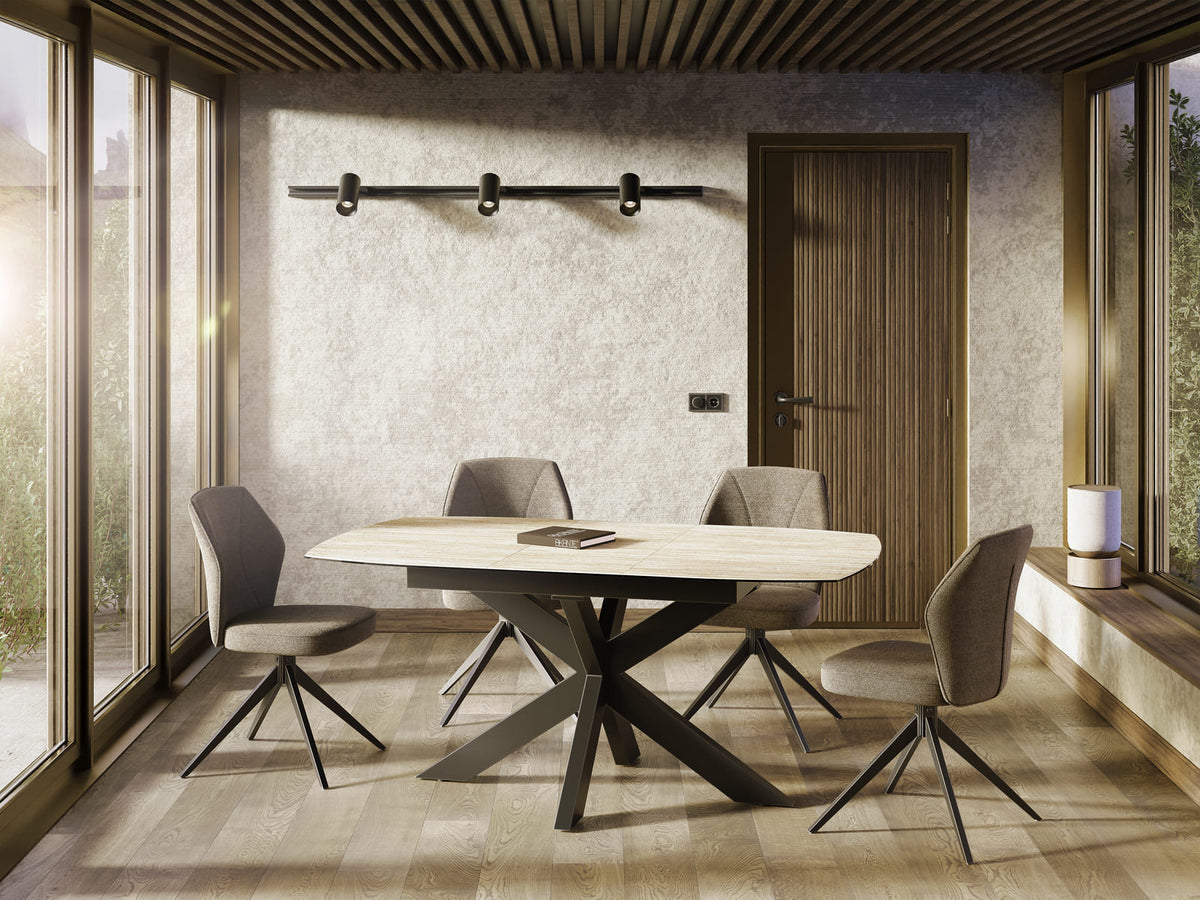 
Ausziehbarer Designer Esstisch „Phoenix“ aus Keramik, verschiedene Grössen - Travertin / 160-210 x 100 cm