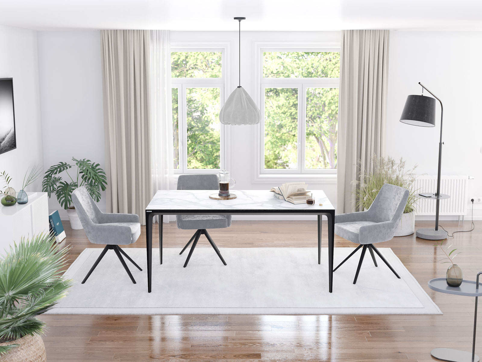 
Designer Esstisch „Valencia“ aus Keramik, verschiedene Grössen - Marmoroptik Weiss matt / 160 x 90 cm