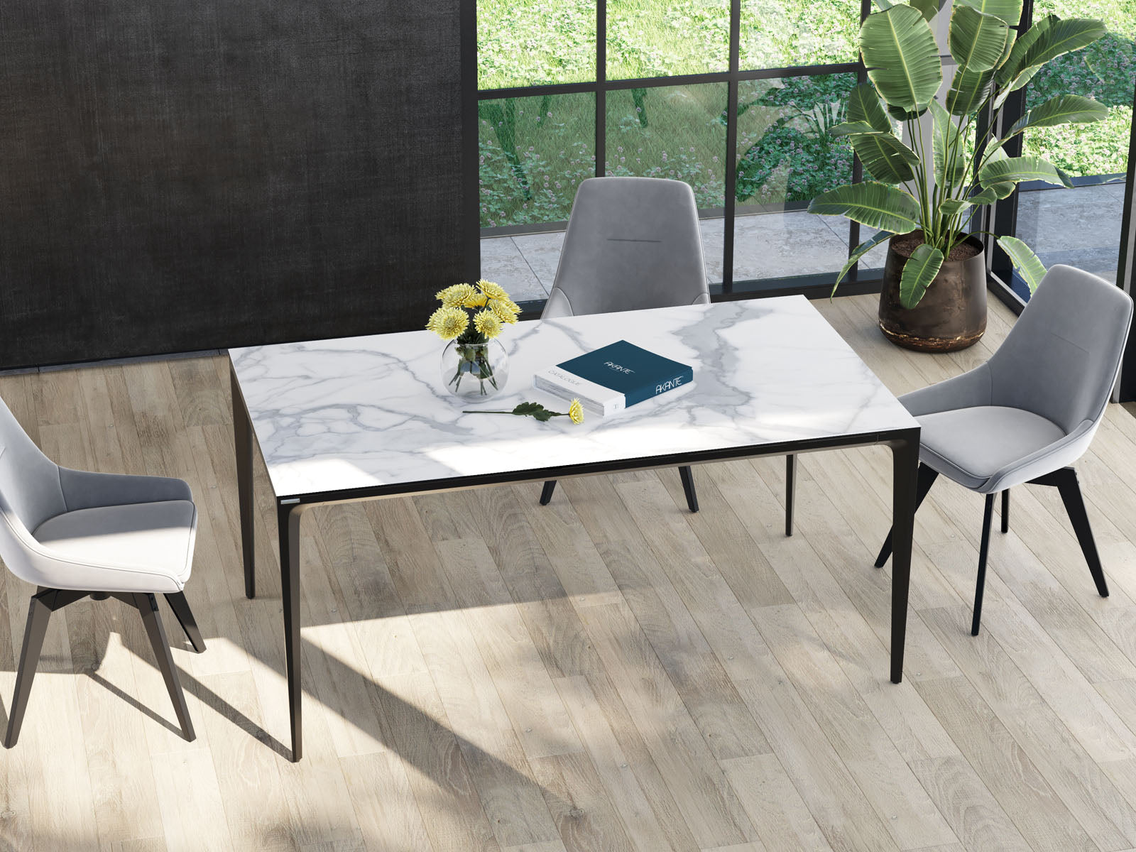 
Designer Esstisch „Valencia“ aus Keramik, verschiedene Grössen - Marmoroptik Weiss matt / 160 x 90 cm
