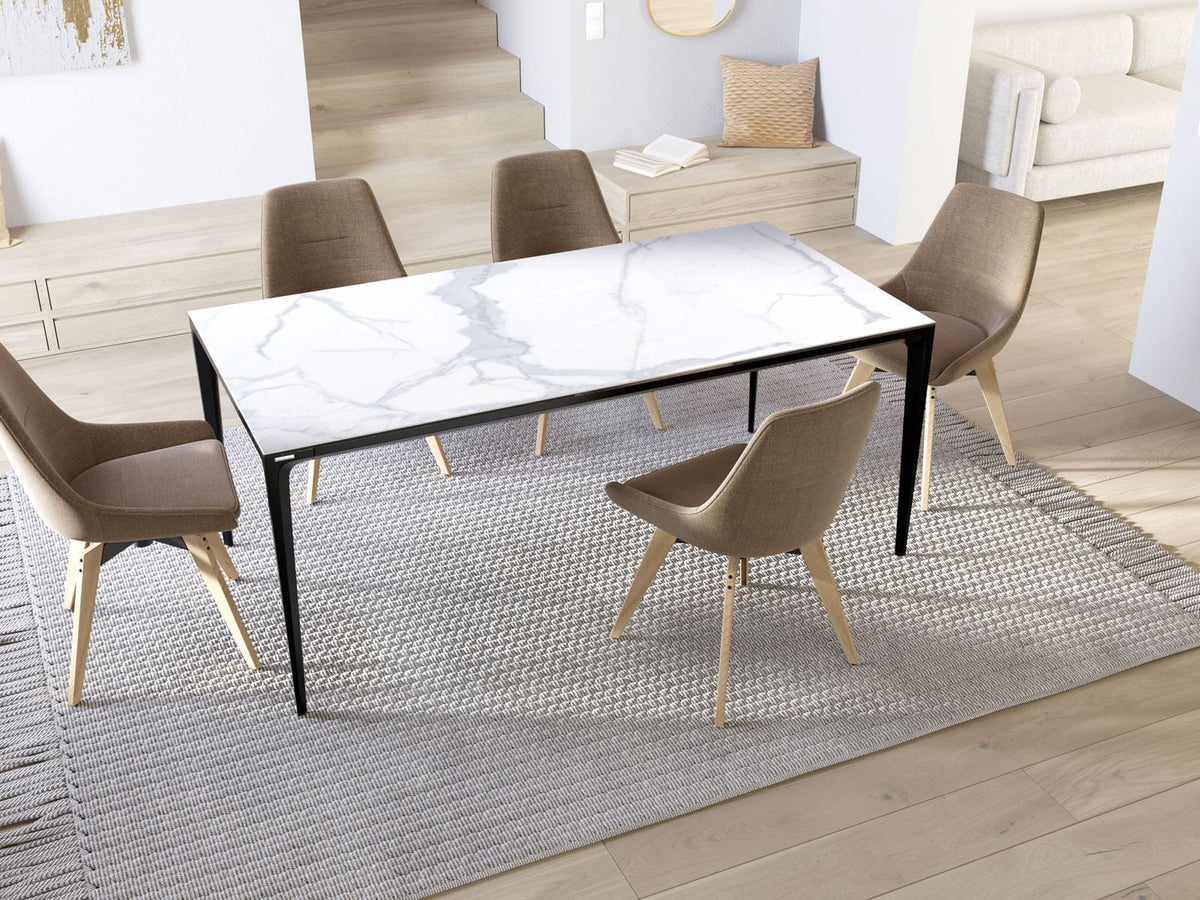 
Designer Esstisch „Valencia“ aus Keramik, verschiedene Grössen - Marmoroptik Weiss matt / 180 x 90 cm