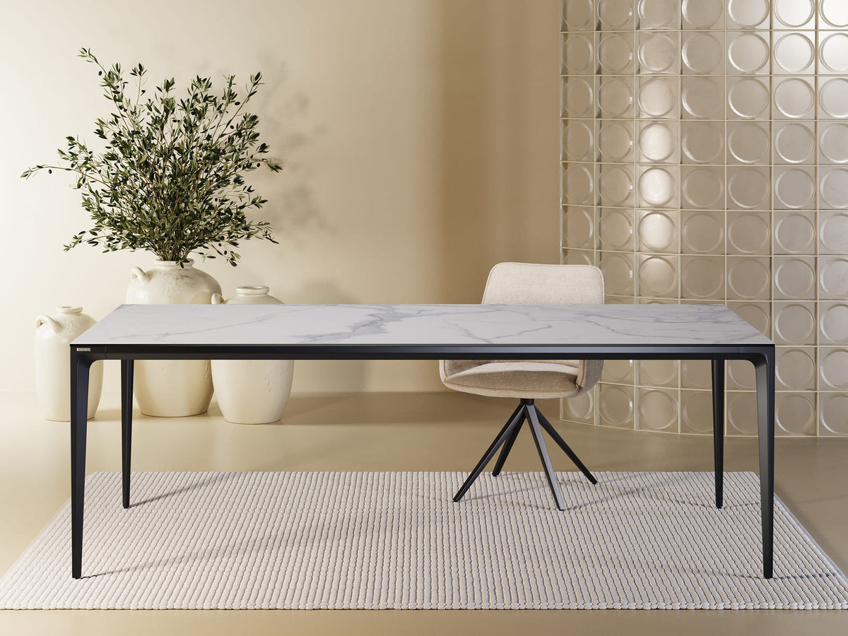 
Designer Esstisch „Valencia“ aus Keramik, verschiedene Grössen - Marmoroptik Weiss matt / 220 x 100 cm